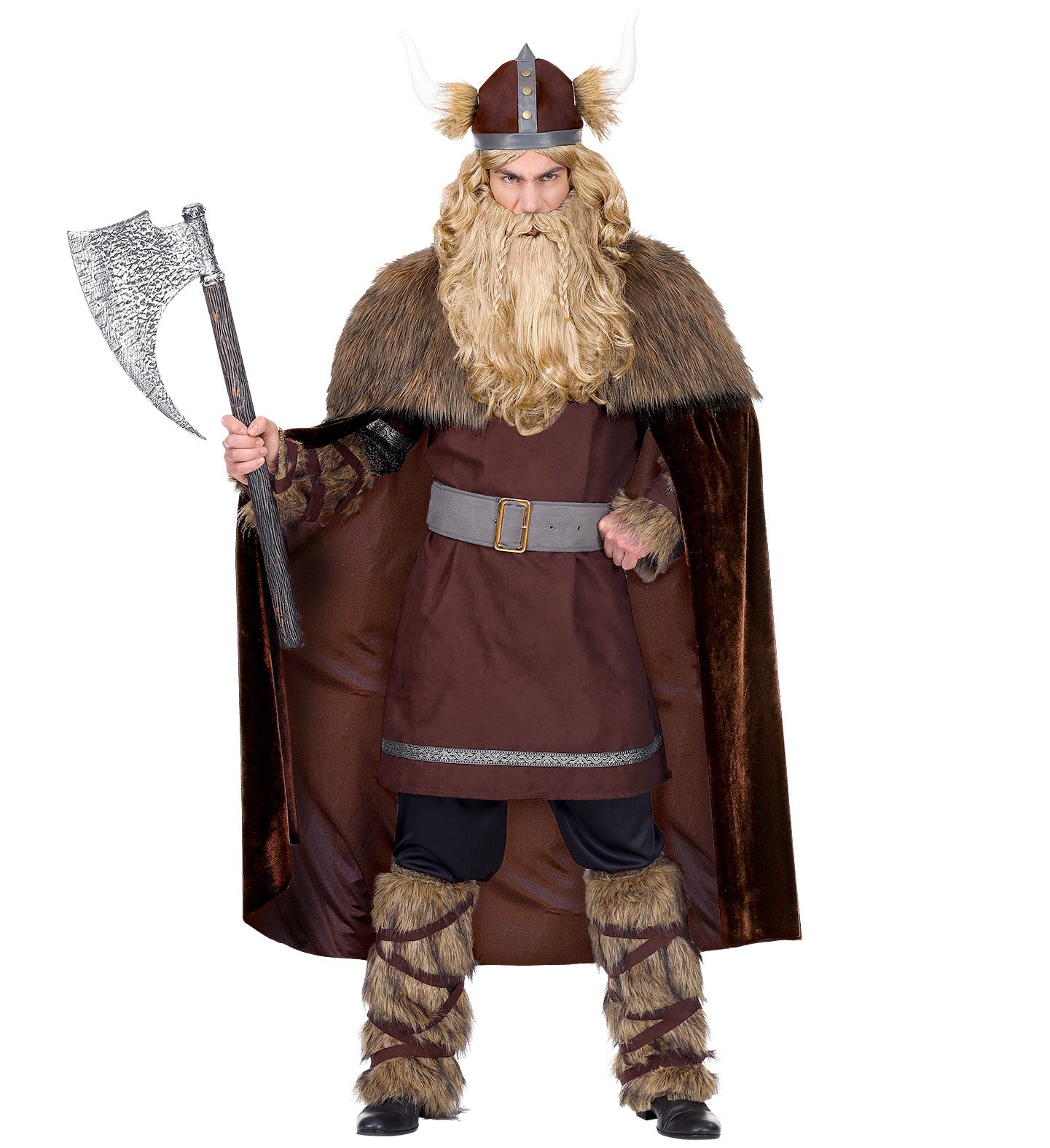 Widmann Wikinger Umhang – Braun-Grau Mit Fell Pelerine Für Herren - Fasnacht24.ch