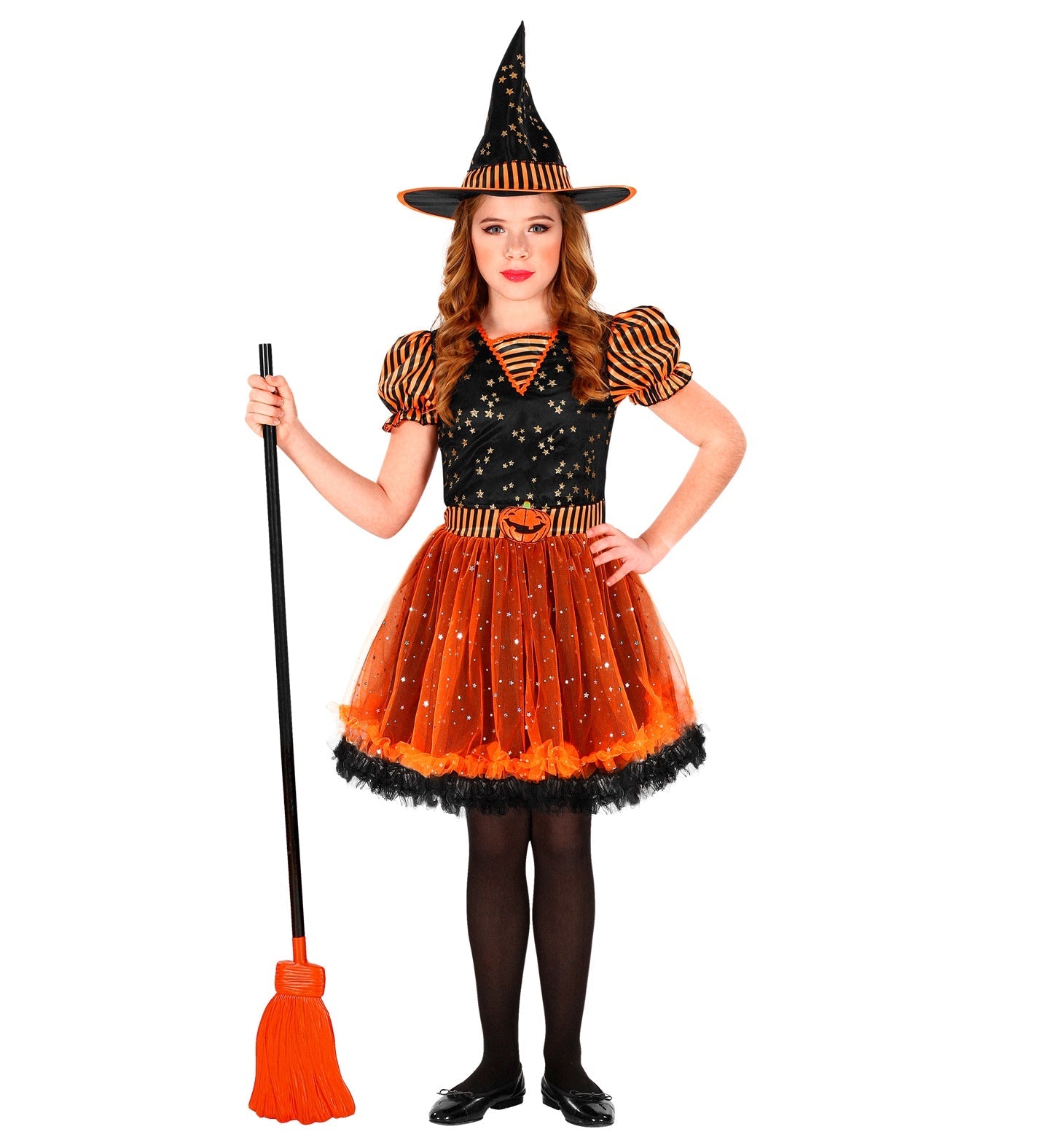 Widmann Mädchenkostüm Hexe – Oranges Polyester Kleid mit Hut - Fasnacht24.ch