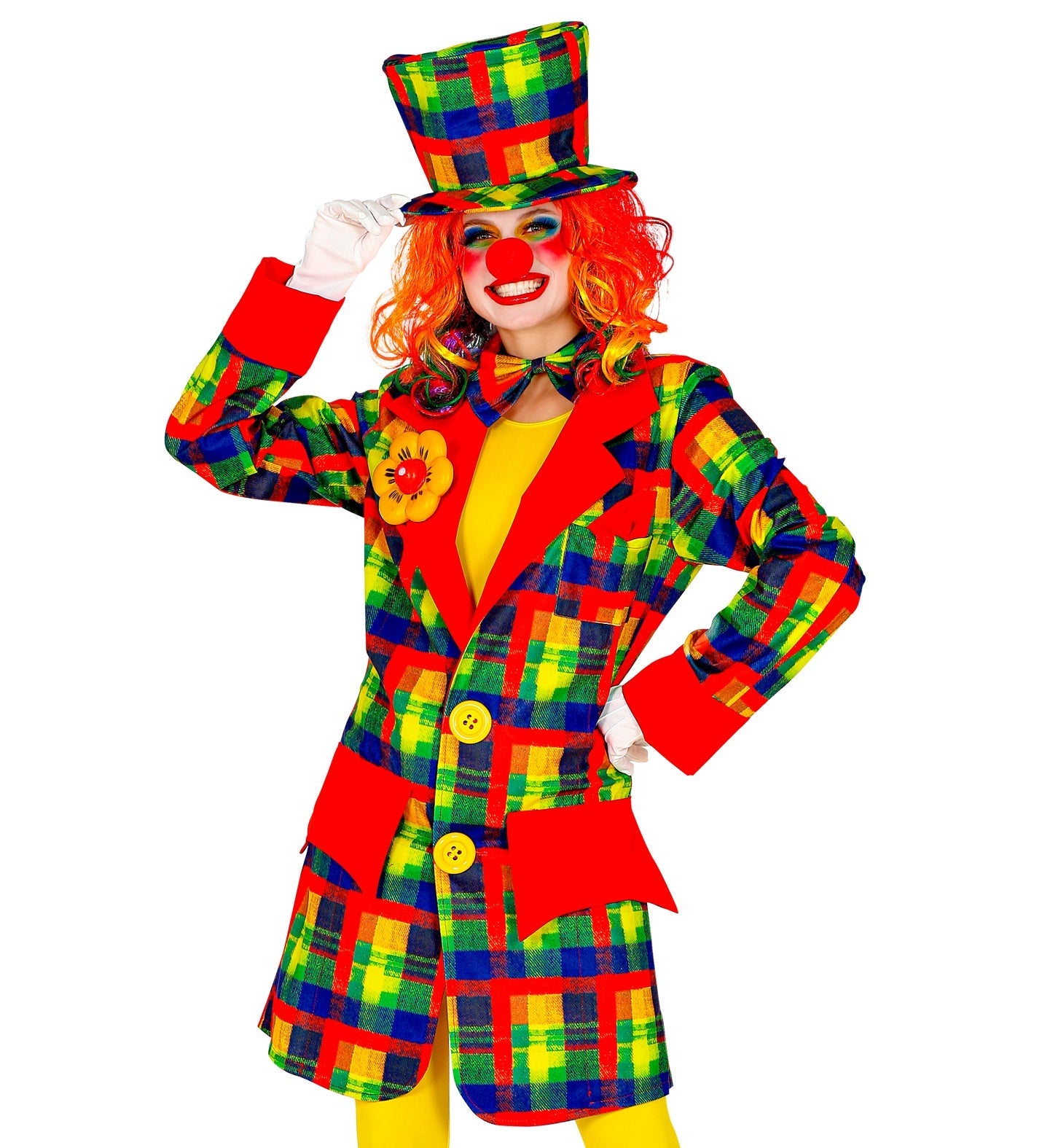 Bunter gestreifter Clown-Mantel aus Satin für Erwachsene mit kurzem Schnitt und leichter Passform