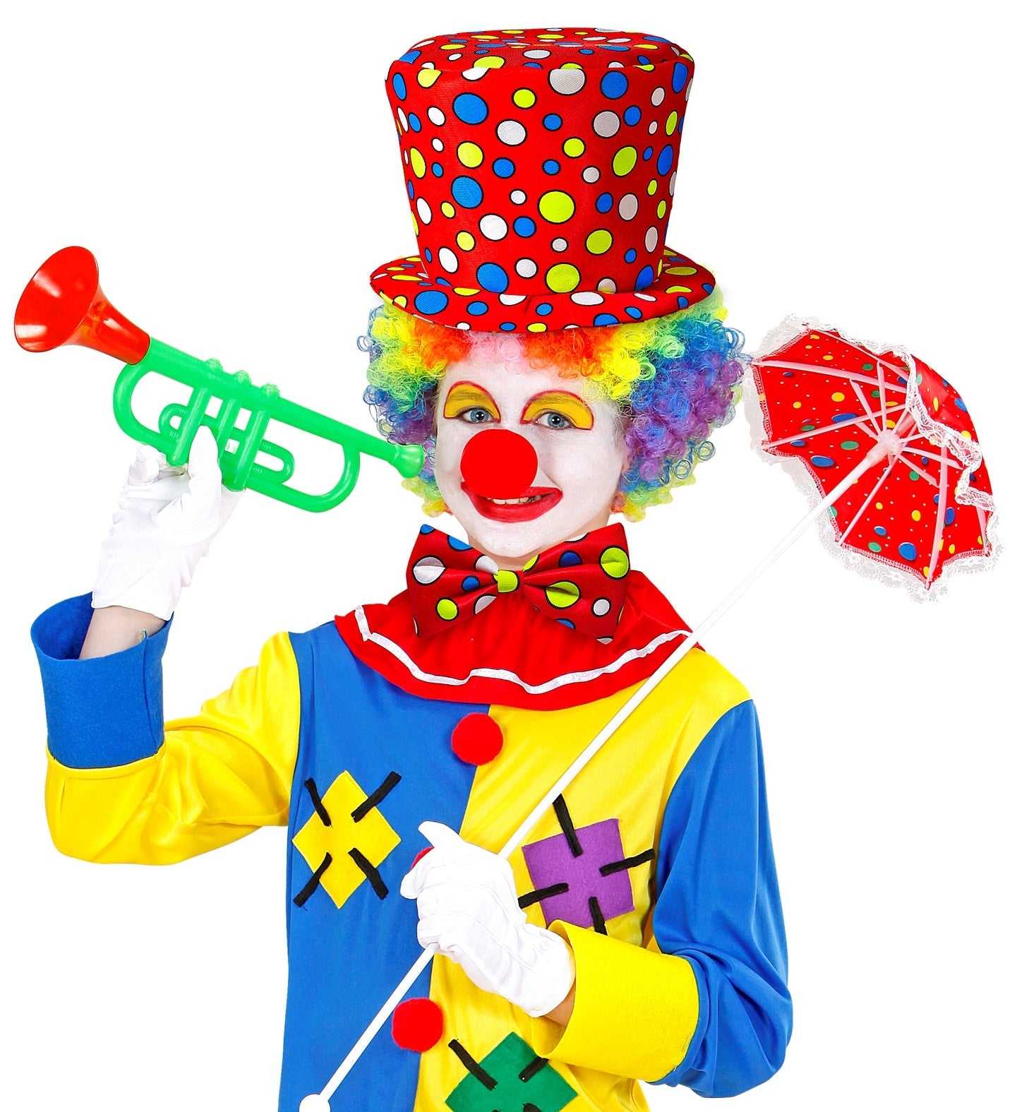 Roter Clown-Zylinder und Fliege für Kinder, ideal für Zirkus- und Kostümpartys.