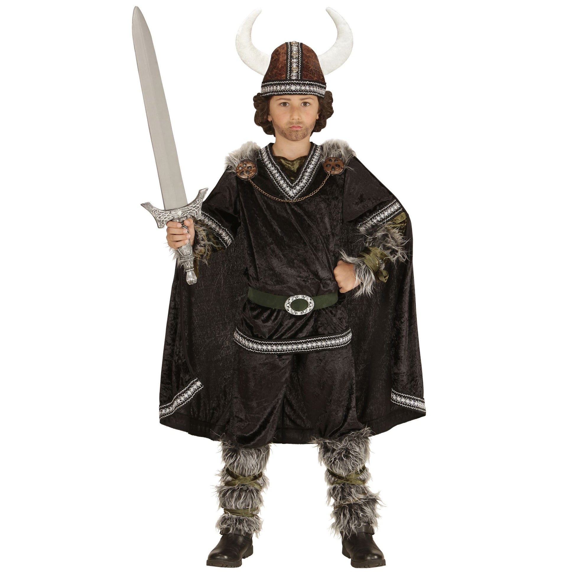 "WIKINGER" (Oberteil, Hose, Gürtel, Armstulpen, Beinstulpen, Umhang, Helm) – Detailansicht