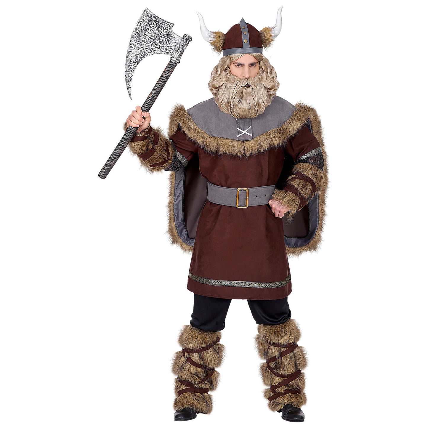 "WIKINGER" (Tunika, Hose, Gürtel, Beinstulpen, Helm) – Vorderansicht