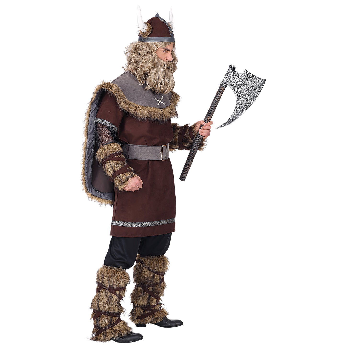 "WIKINGER" (Tunika, Hose, Gürtel, Beinstulpen, Helm) – Detailansicht