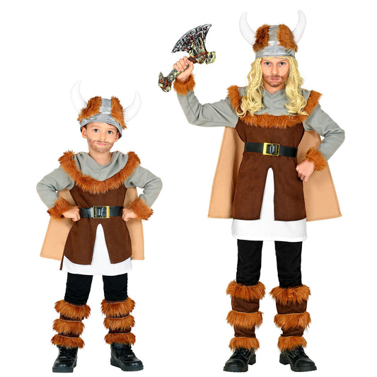 "WIKINGER" (Tunika mit Gürtel und Umhang, Beinstulpen, Helm) – Vorderansicht