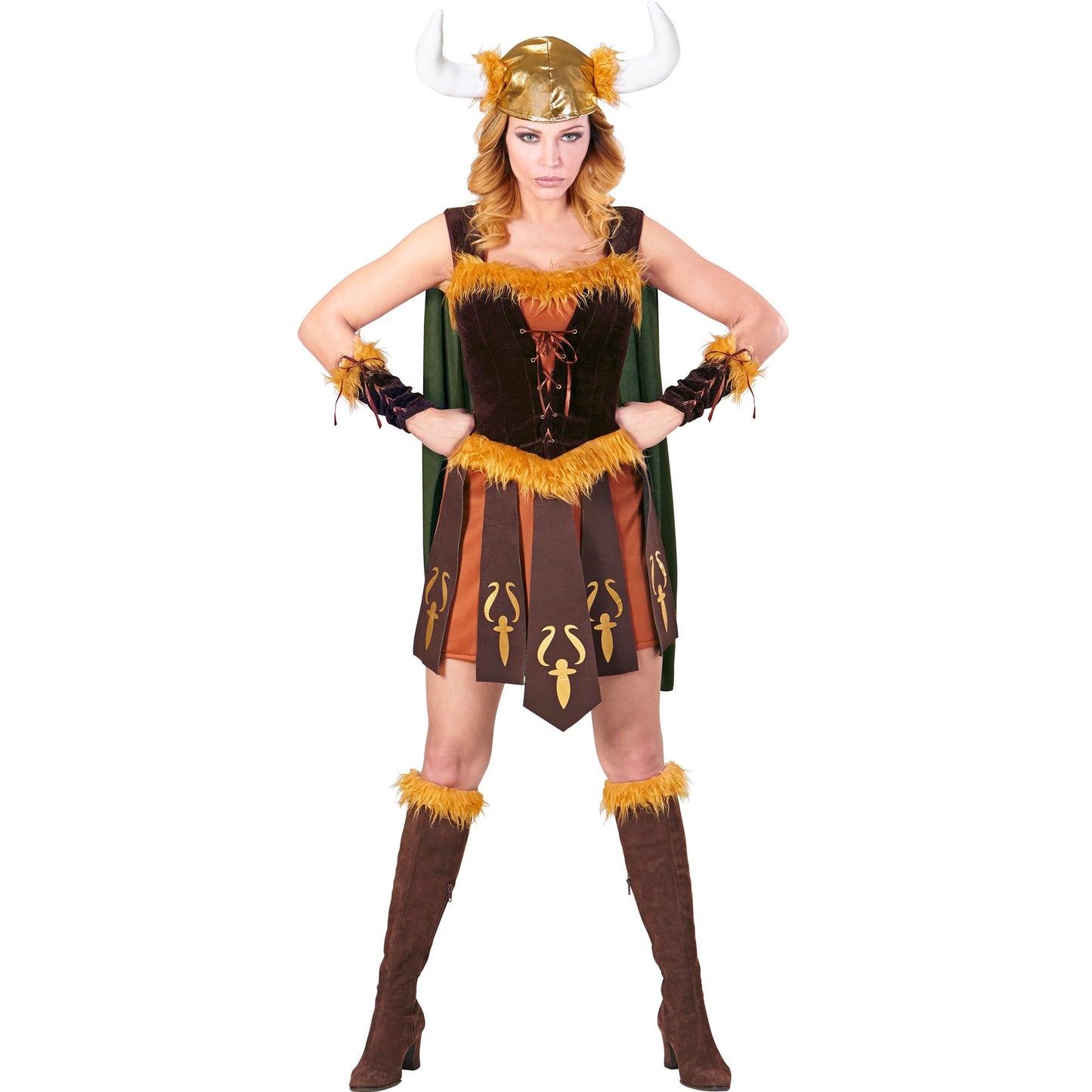 "WIKINGERIN" (Kleid mit Umhang, Armstulpen, Helm) – Detailansicht