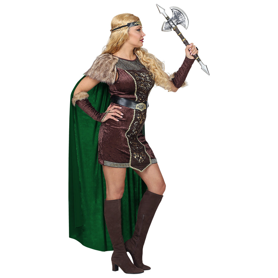 "WIKINGERIN" (Kleid mit Umhang, Gürtel, Armstulpen, Stirnband) – Detailansicht