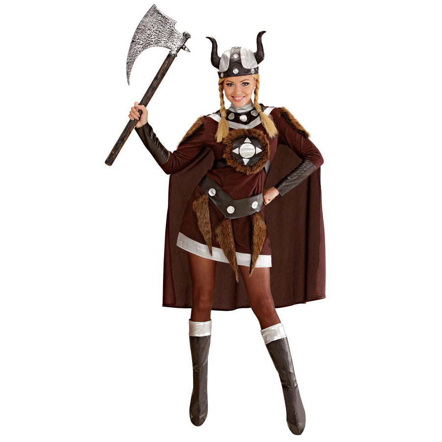 "WIKINGERIN VIKTORIA" (Kleid, Gürtel, Helm, Stiefelüberzieher, Umhang) – Detailansicht