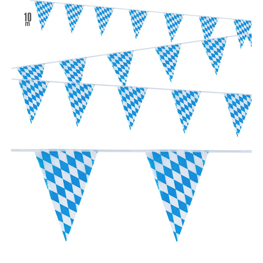 "WIMPELKETTE BAYERN AUS PVC" 10 m - auch den Außenbereich geeignet (20 Wimpel, Größe 20x30 cm) – Vorderansicht