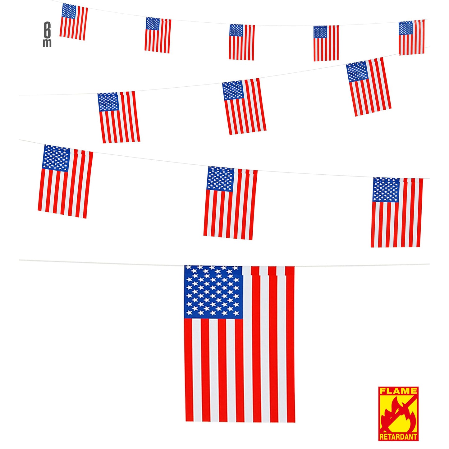 "WIMPELKETTE USA" 6 m (Flaggengröße 15 x 20,5 cm) - flame retardant – Vorderansicht