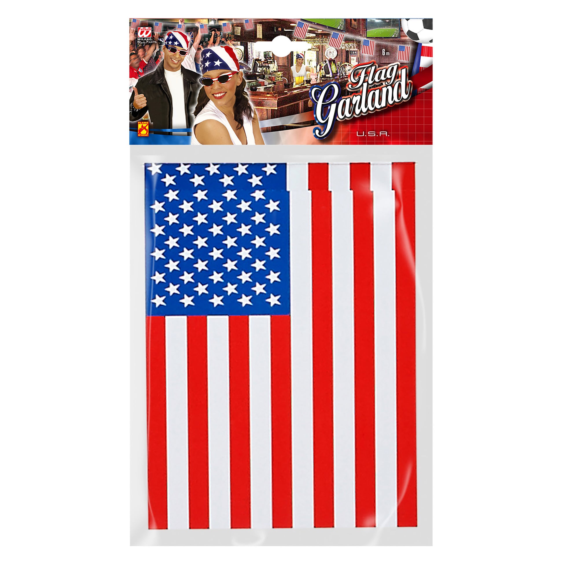 "WIMPELKETTE USA" 6 m (Flaggengröße 15 x 20,5 cm) - flame retardant – Detailansicht