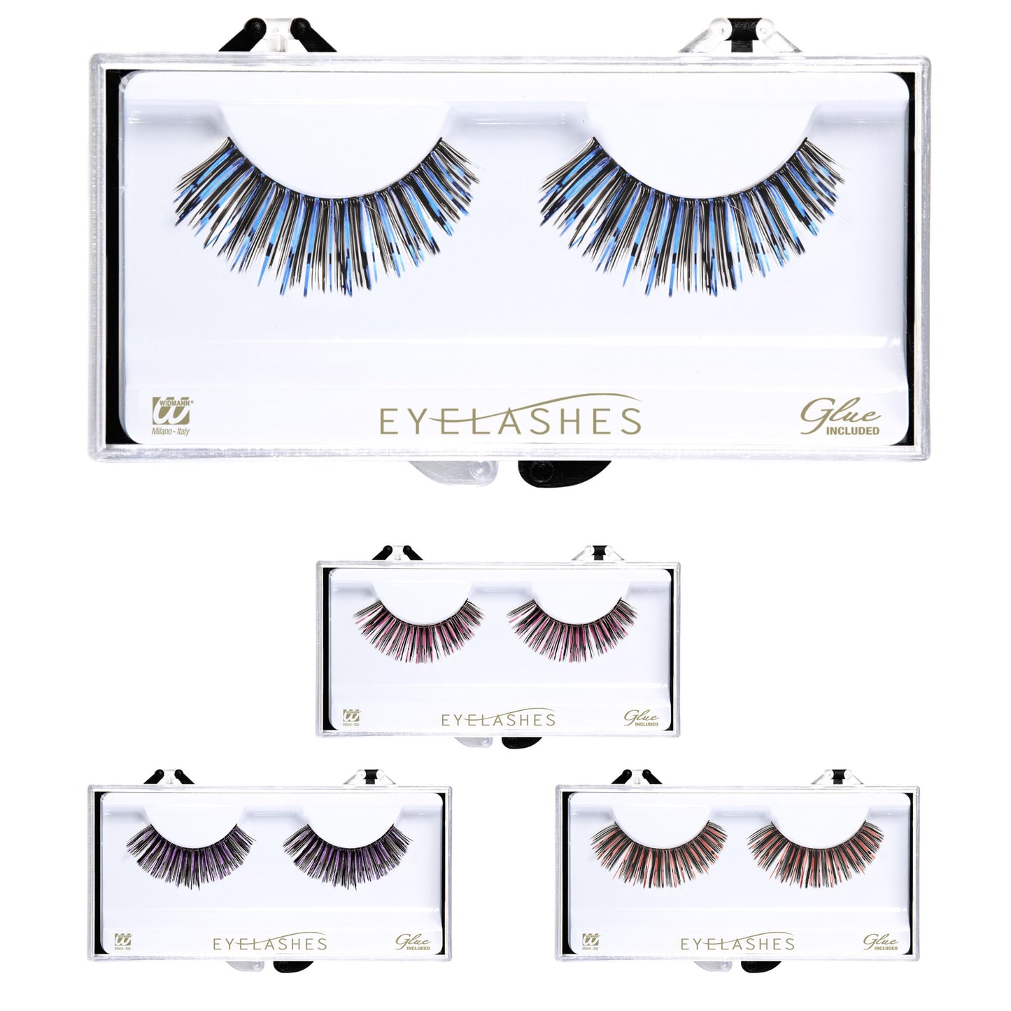 "WIMPERN " sortiert in 4 Farben - in Box mit Klebestoff in Glasflasche – Vorderansicht