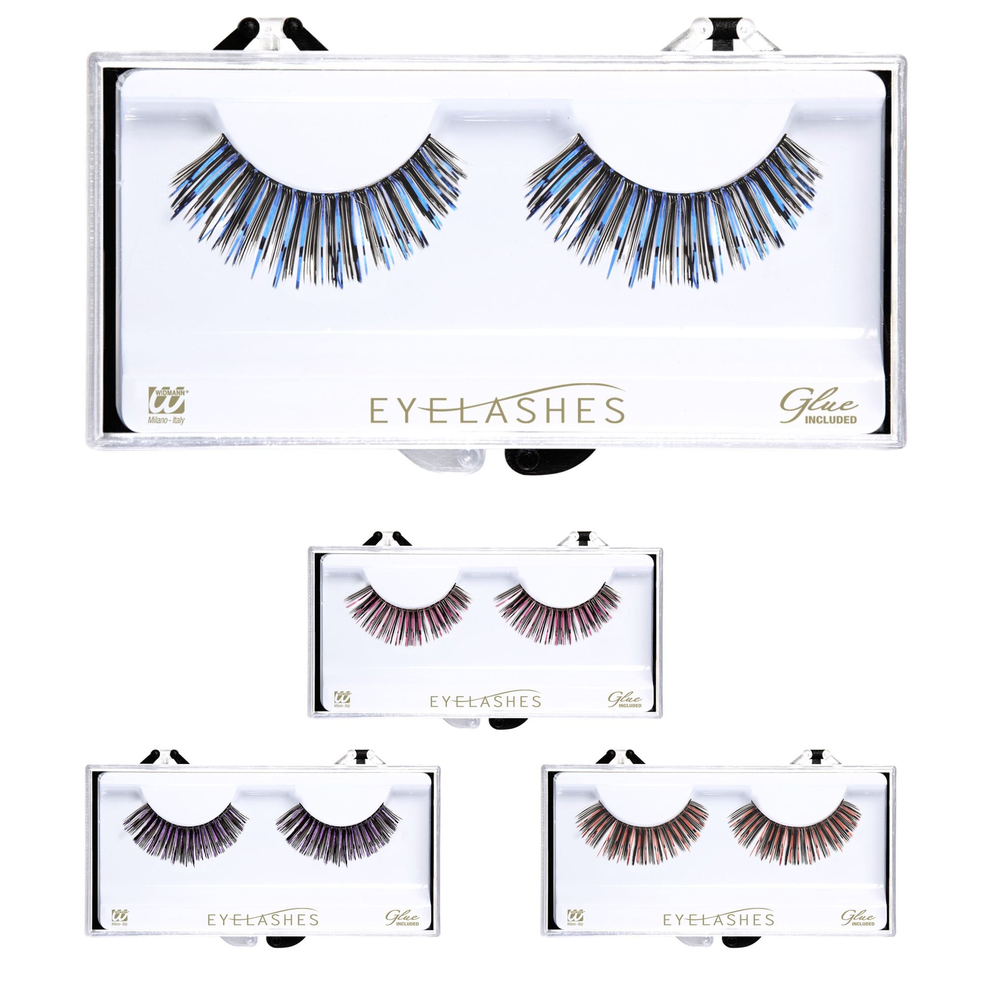 "WIMPERN " sortiert in 4 Farben - in Box mit Klebestoff in Glasflasche – Vorderansicht