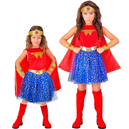 "WONDER GIRL" (Kleid mit Umhang, Stirnband, Armstulpen) – Vorderansicht