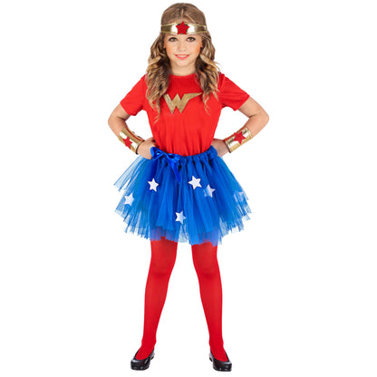 "WONDER GIRL" (T-shirt, Tutu, Stirnband, Armstulpen) – Vorderansicht