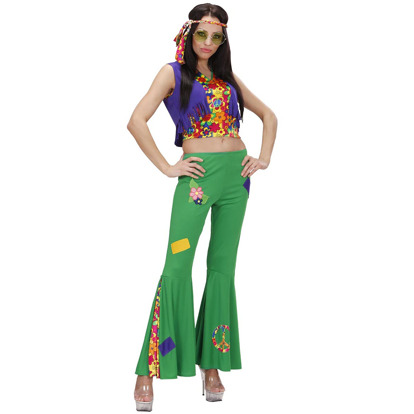 "WOODSTOCK HIPPIE GIRL" (Top, Weste, Hose, Stirnband) – Vorderansicht
