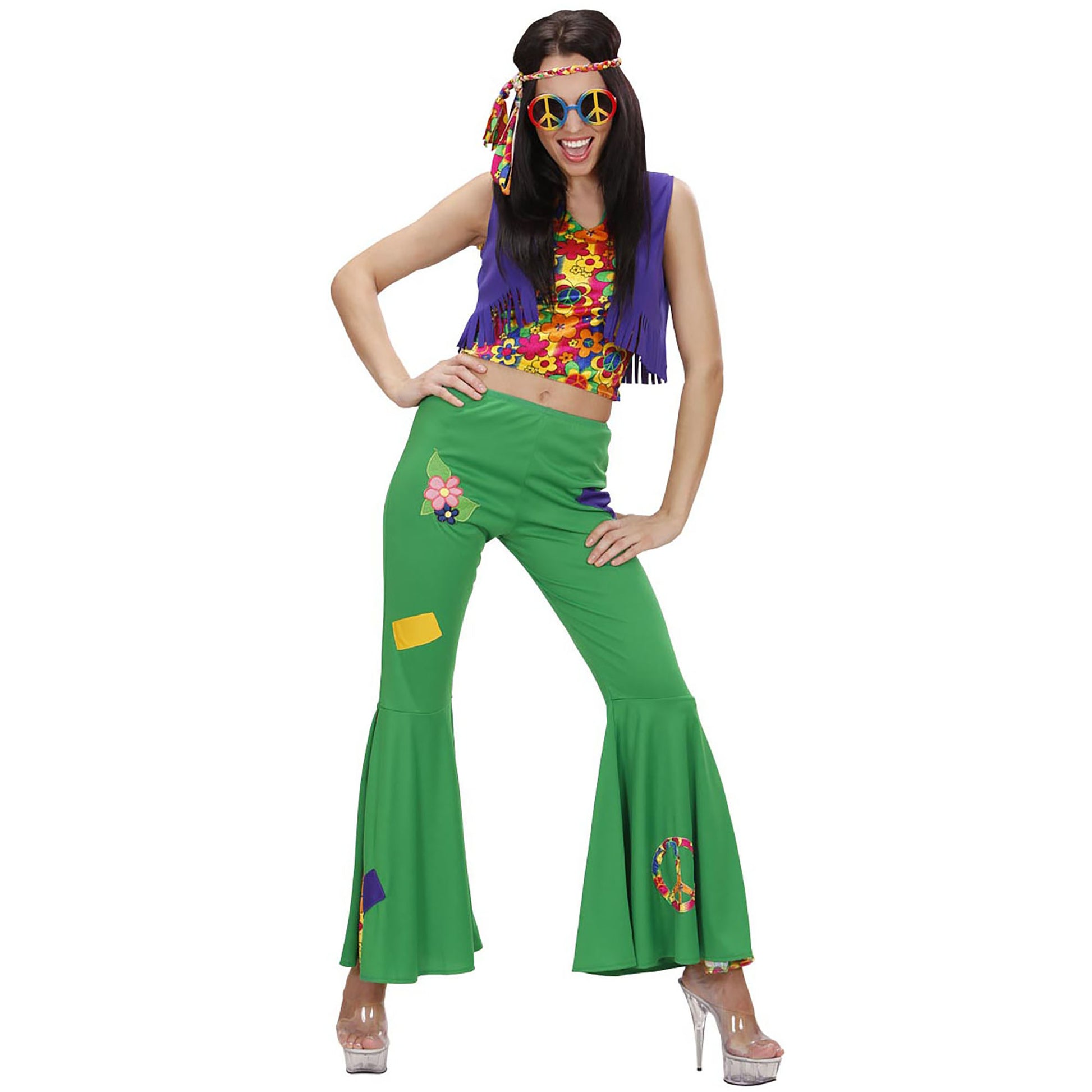 "WOODSTOCK HIPPIE GIRL" (Top, Weste, Hose, Stirnband) – Detailansicht