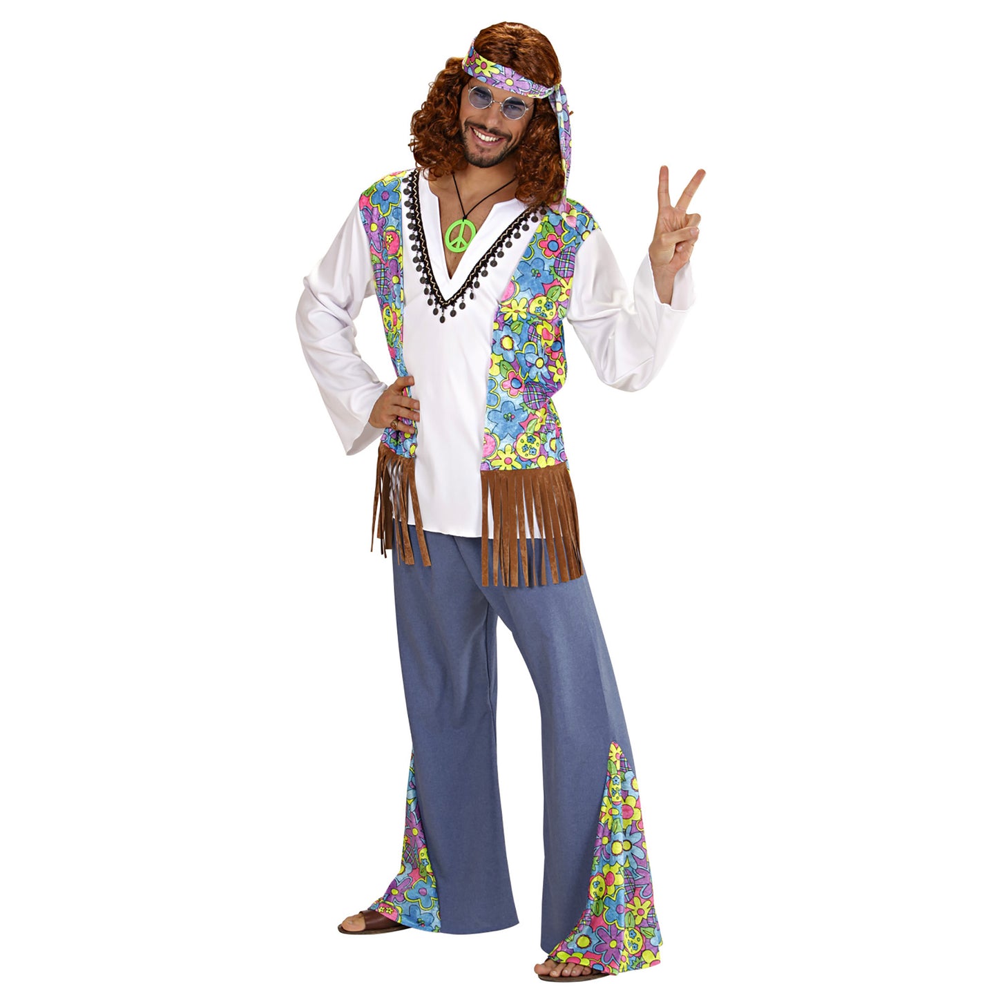 "WOODSTOCK HIPPIEMANN" (Hemd mit Weste, Hose, Stirnband) – Detailansicht
