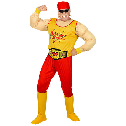 "WRESTLING CHAMP" (Muskel Overall, Gürtel, Stiefelüberzieher, Bandana) – Vorderansicht