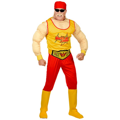 "WRESTLING CHAMP" (Muskel Overall, Gürtel, Stiefelüberzieher, Bandana) – Detailansicht