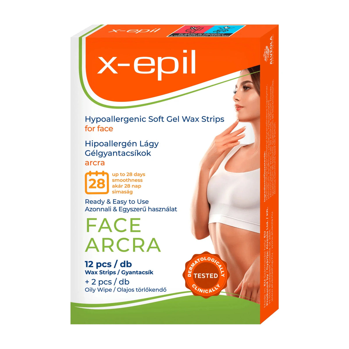 X-Epil, Hypoallergenic, Seidiges Finish, Haarentfernungswachsstreifen, Für das Gesicht, 12 stk