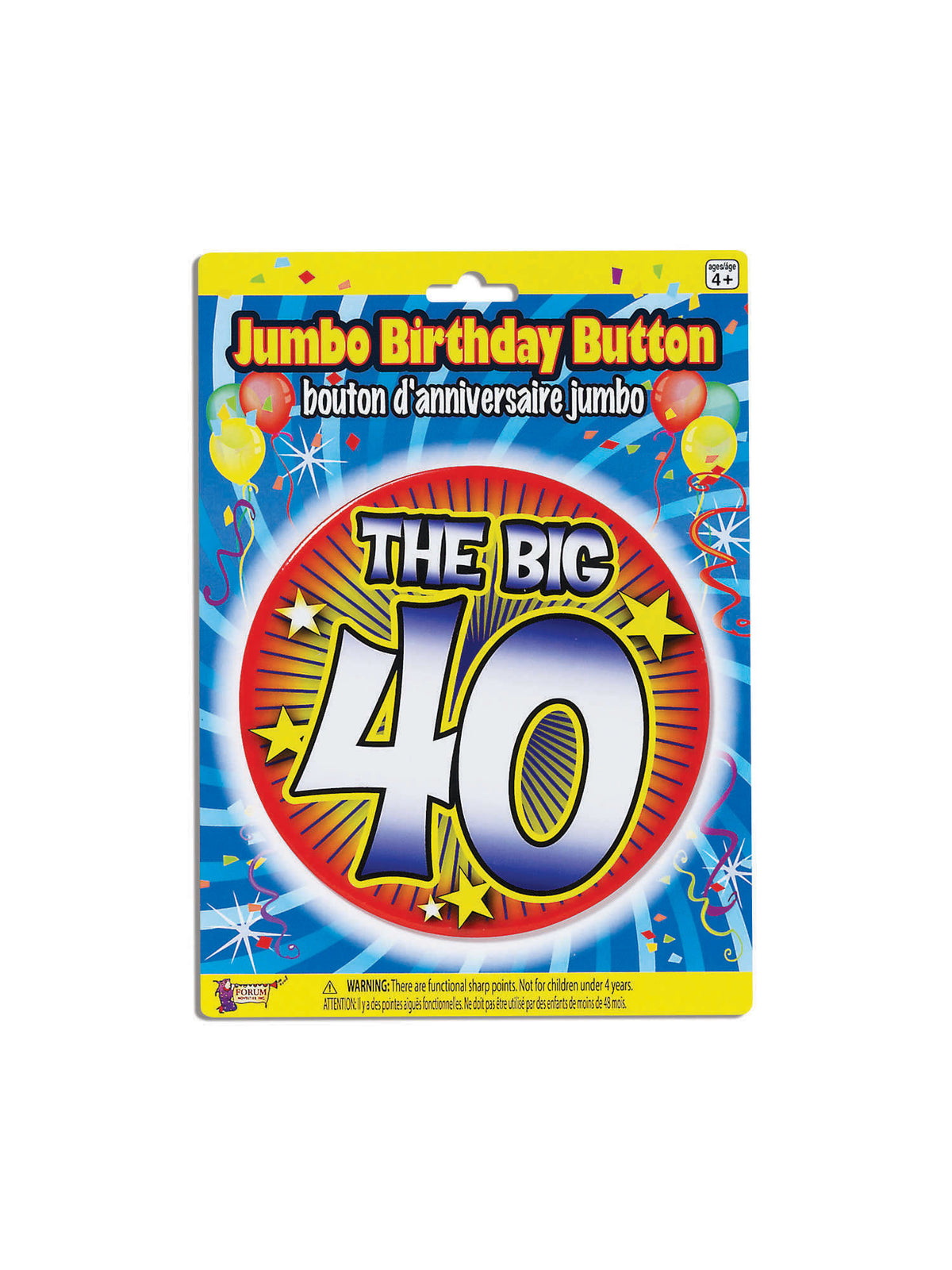 Rubies Rubies 40th Birthday Jumbo Button Pin Clothing Accessories