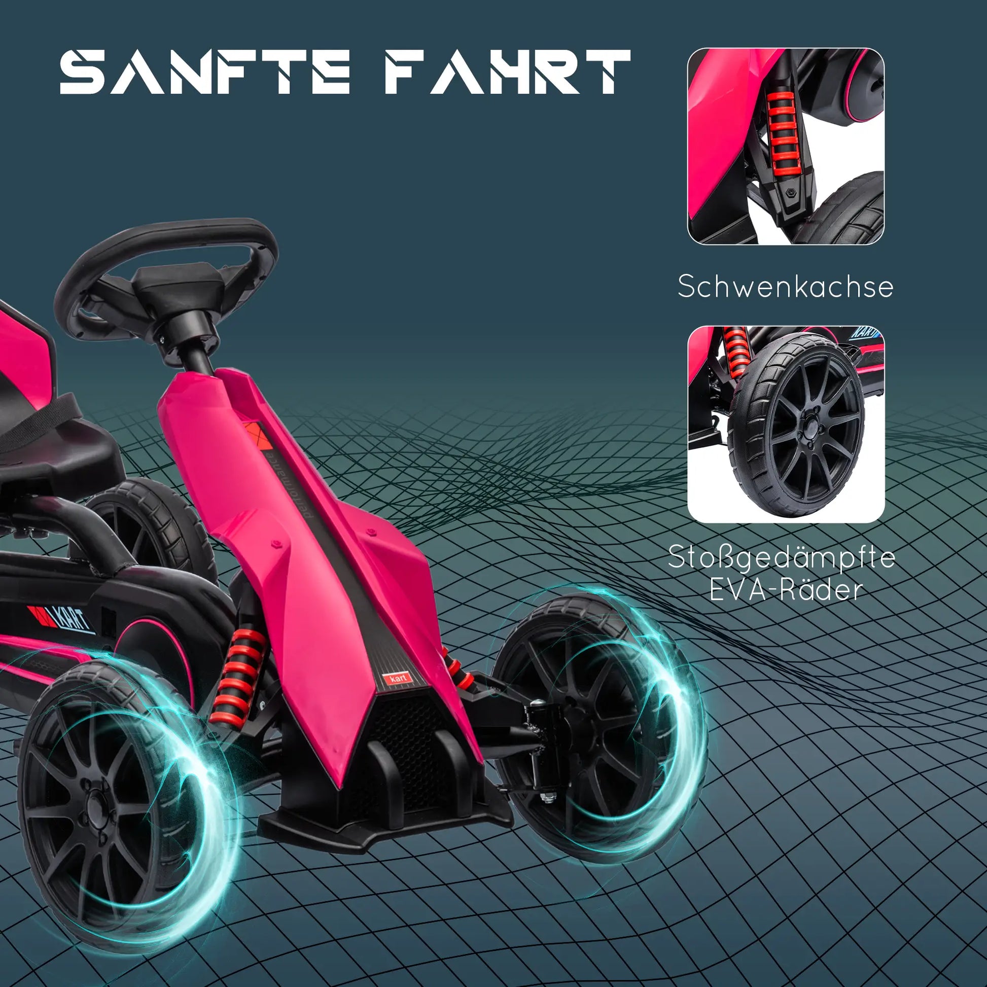 HOMCOM Go-Kart Für Kinder – Rosa Tretfahrzeug Mit Handbremse, 3-8 Jahre - Fasnacht24.ch