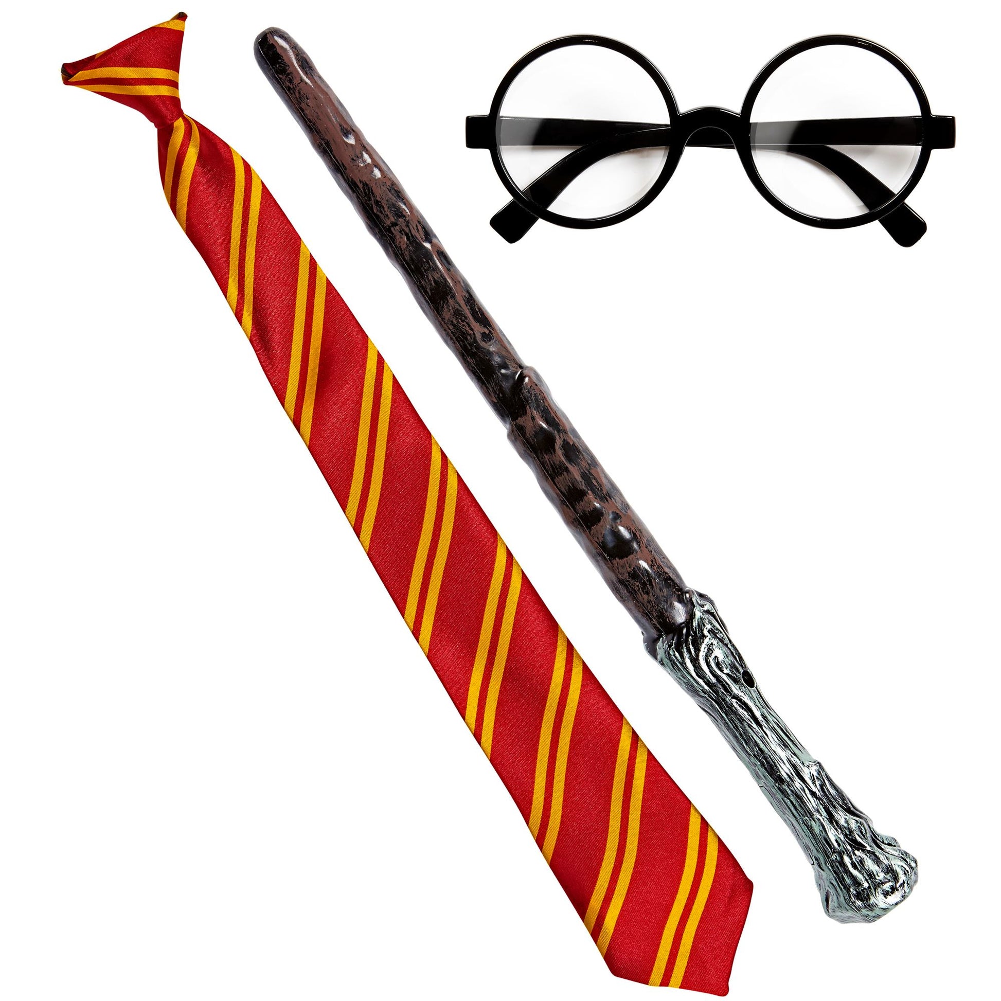 "ZAUBERLEHRLING" (Brille mit Gläsern, Krawatte, Zauberstab) – Vorderansicht