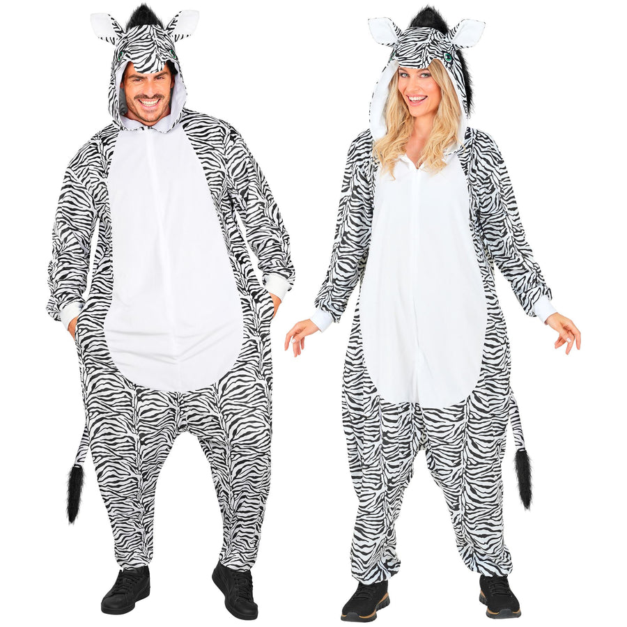 Widmann Plüsch Zebra Kostüm Onesie mit Kapuze in Weiss – Produktansicht
