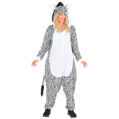 Widmann Plüsch Zebra Kostüm Onesie mit Kapuze in Weiss – Seitenansicht