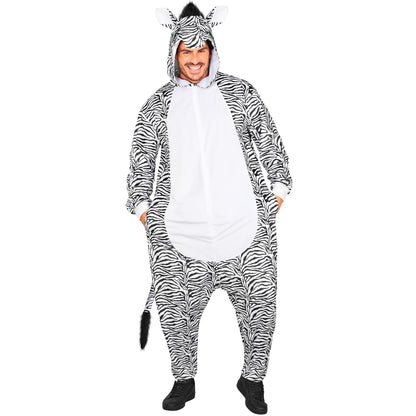 Widmann Plüsch Zebra Kostüm Onesie mit Kapuze in Weiss – Rückansicht