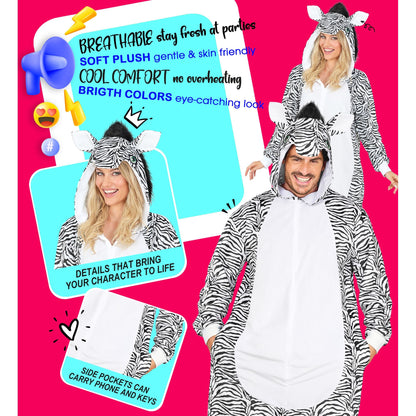 Widmann Plüsch Zebra Kostüm Onesie mit Kapuze in Weiss – Anwendungsansicht