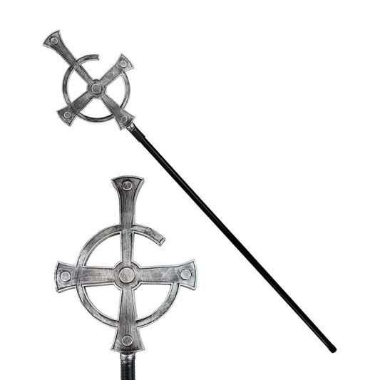 "ZERLEGBARER PRIESTERSTAB SCHWARZE MESSE" 145 cm – Vorderansicht