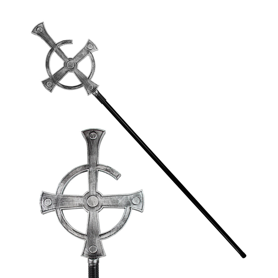 "ZERLEGBARER PRIESTERSTAB SCHWARZE MESSE" 145 cm – Vorderansicht