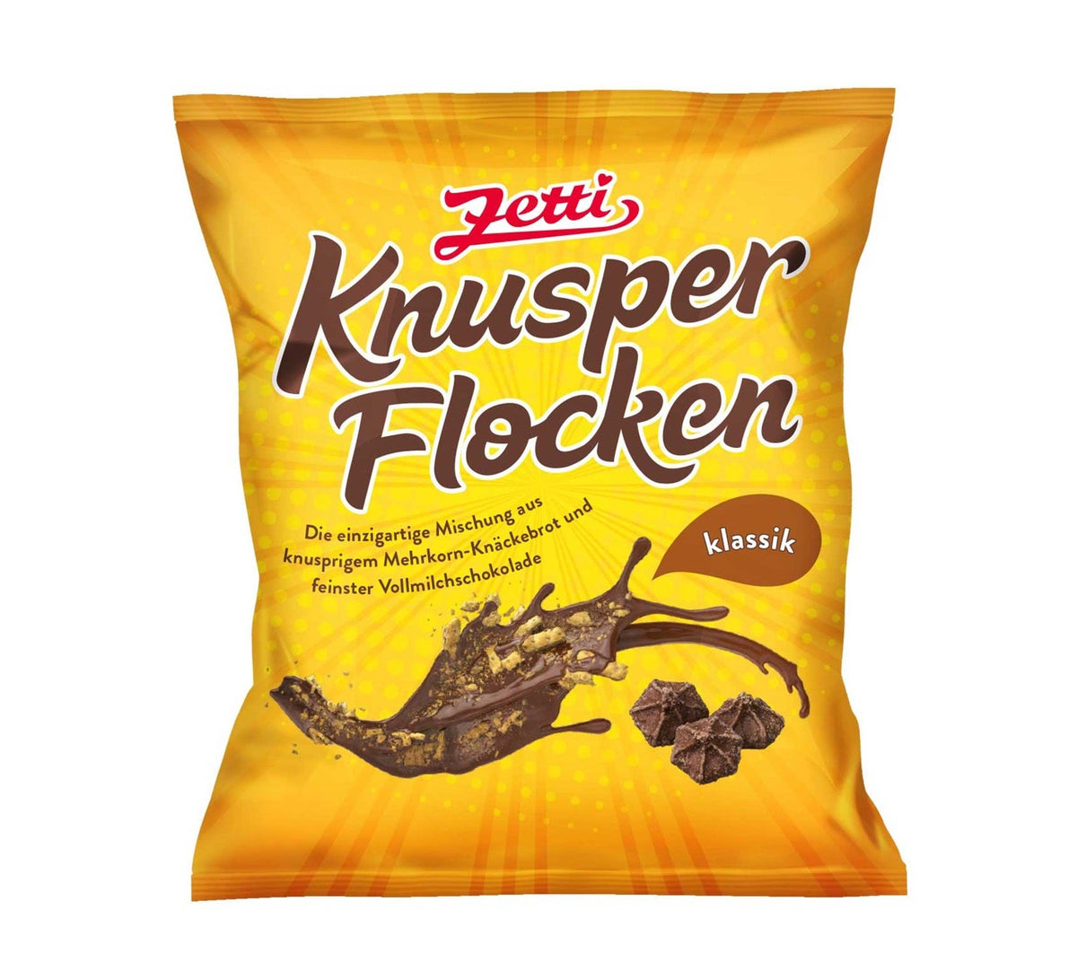 Zetti Knusperflocken Klassik 130 g – knusprige Knäckebrot-Stückchen mit Vollmilch-Schokolade
