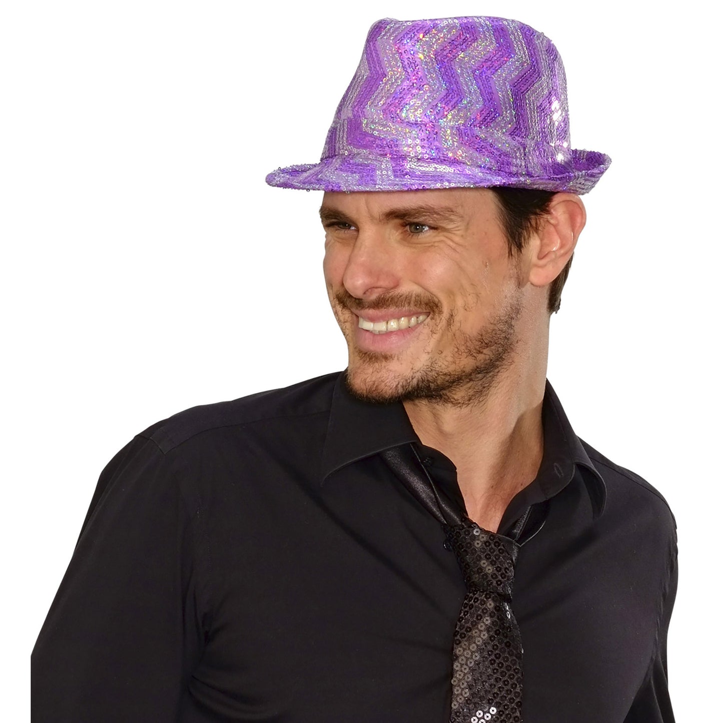 "ZICKZACK PAILLETTEN FEDORA" in 3 Farben sortiert (4 rosa, 4 violett, 4 türkis) – Ansicht 3