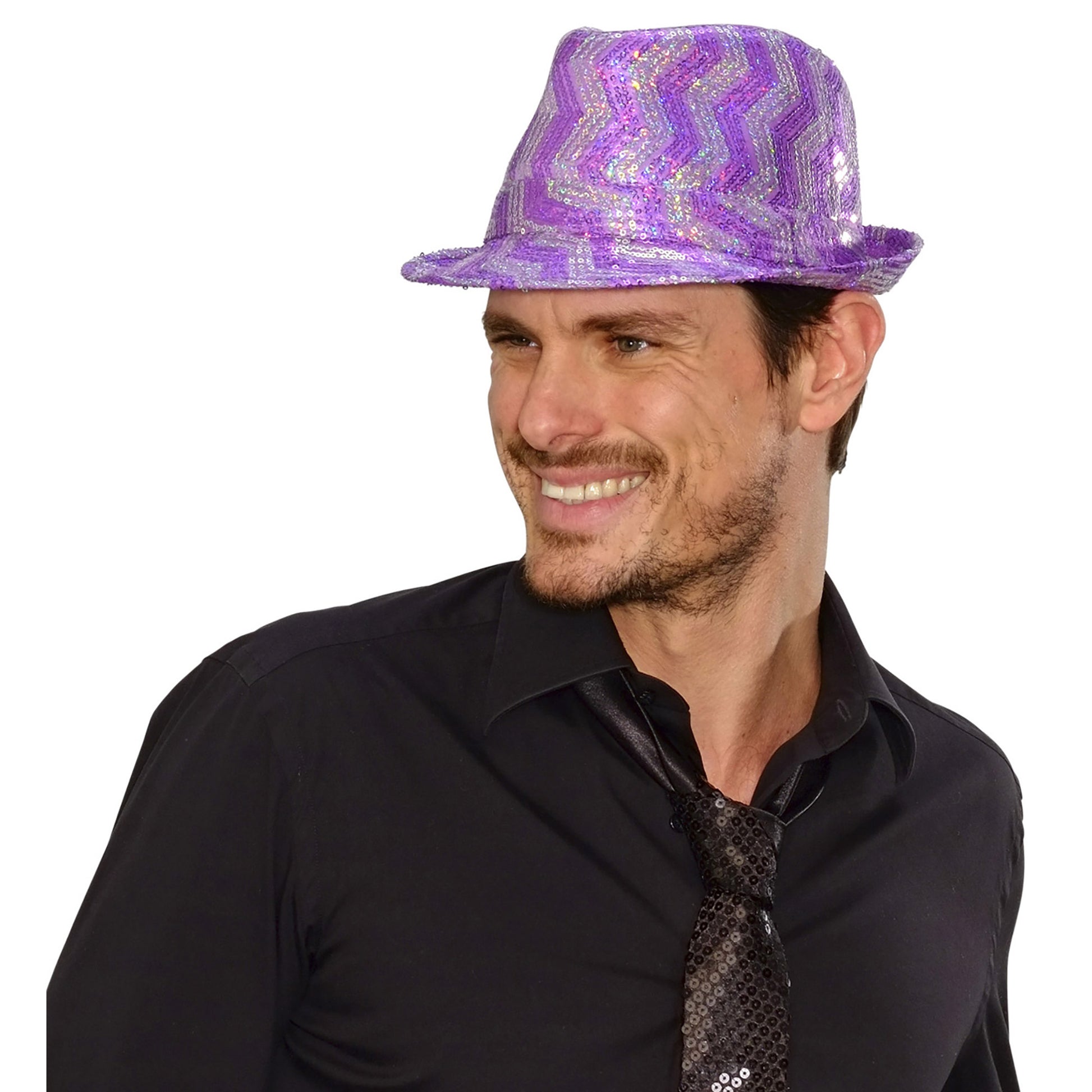 "ZICKZACK PAILLETTEN FEDORA" in 3 Farben sortiert (4 rosa, 4 violett, 4 türkis) – Ansicht 3