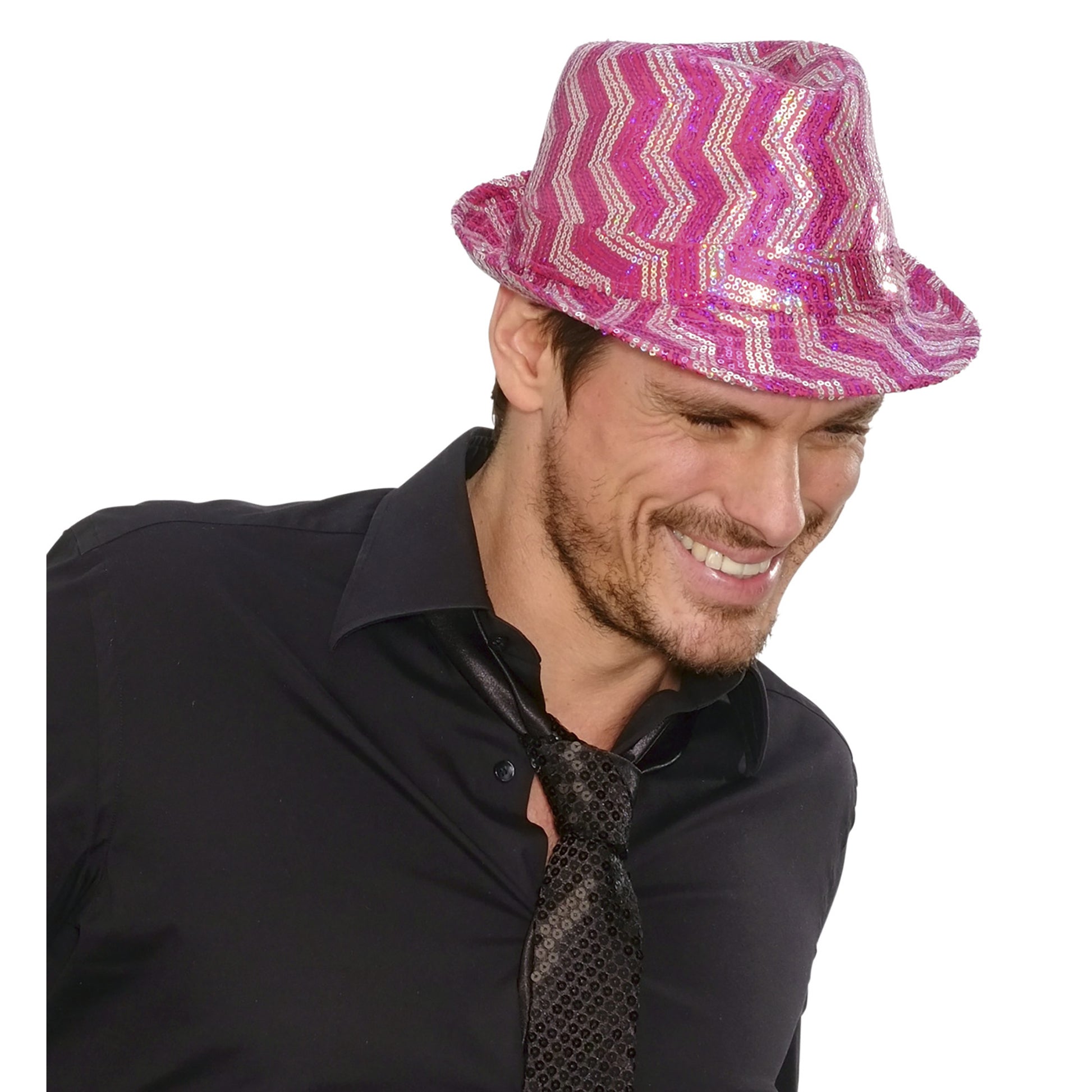 "ZICKZACK PAILLETTEN FEDORA" in 3 Farben sortiert (4 rosa, 4 violett, 4 türkis) – Ansicht 5