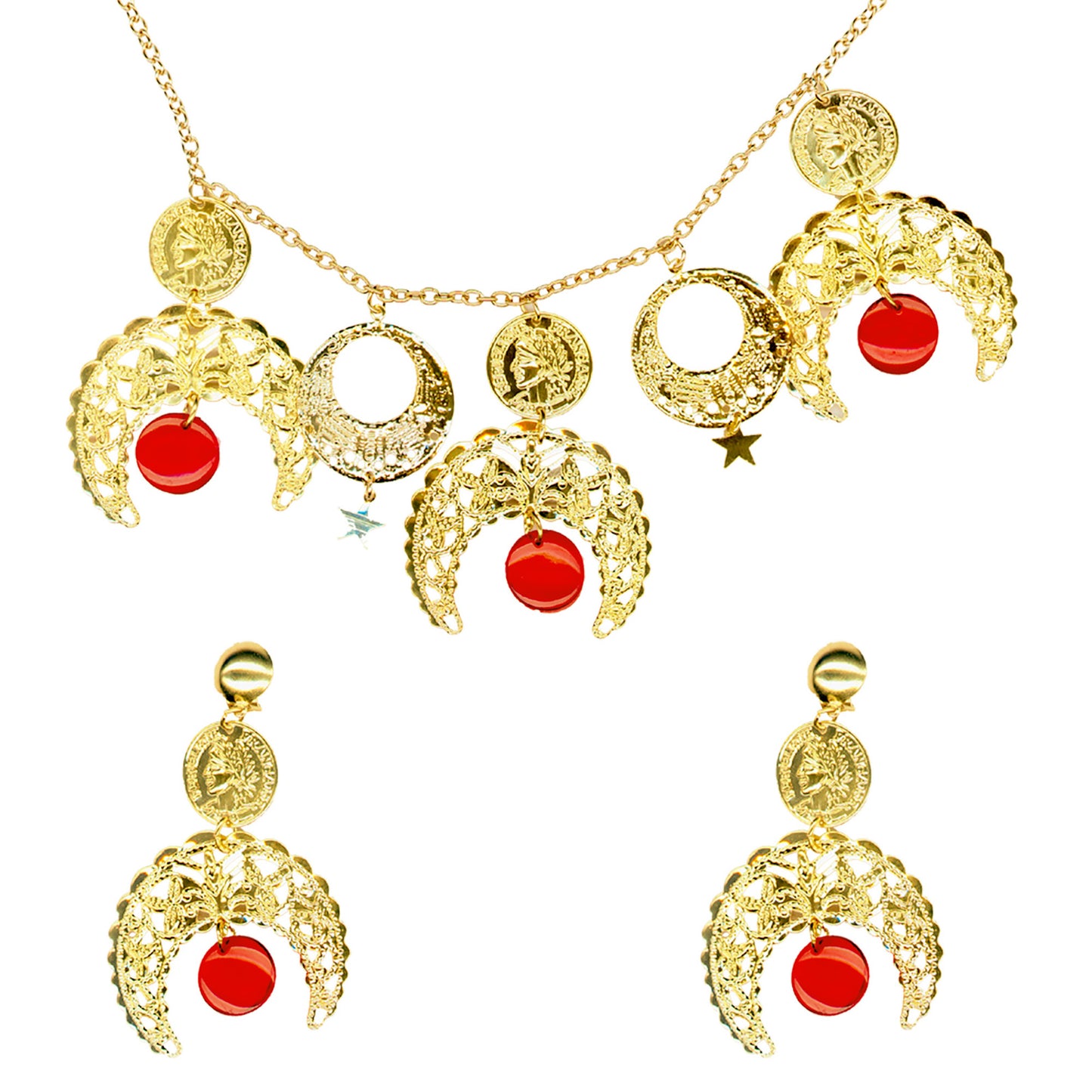 "ZIGEUNERIN" Set (Halskette, Ohrringe) – Vorderansicht
