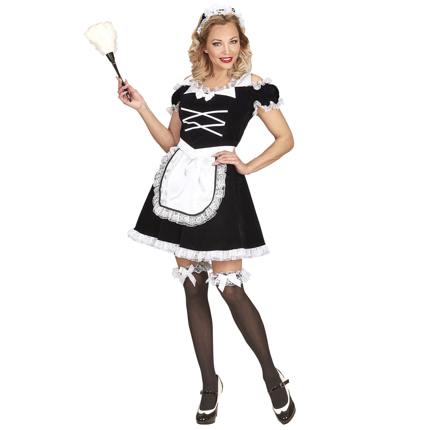 "ZIMMERMÄDCHEN" (Kleid mit Schürze, Haarreif) – Vorderansicht