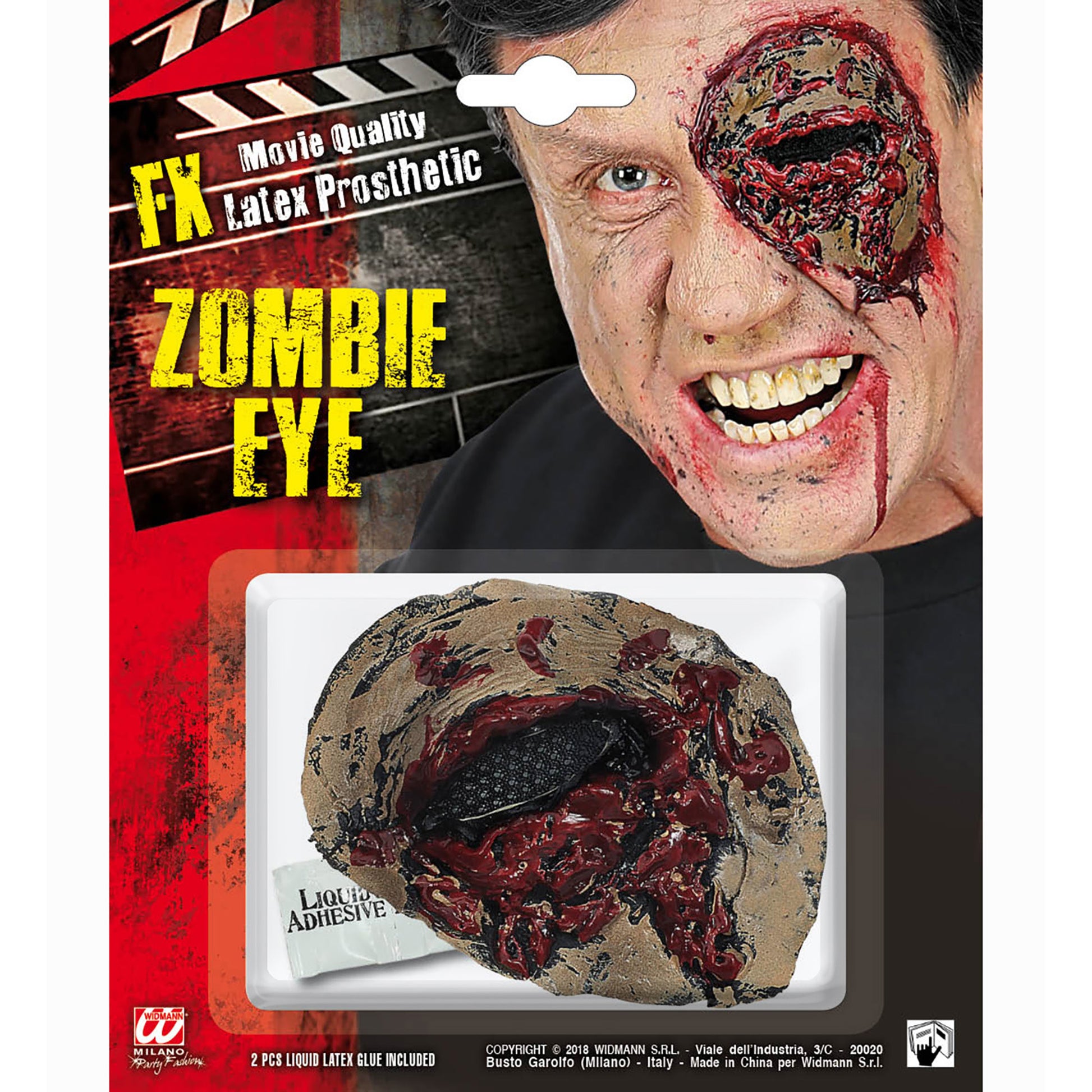 "ZOMBIE AUGE- FX LATEX PROTHESE" mit 2 St. flüssigem Latexkleber – Vorderansicht