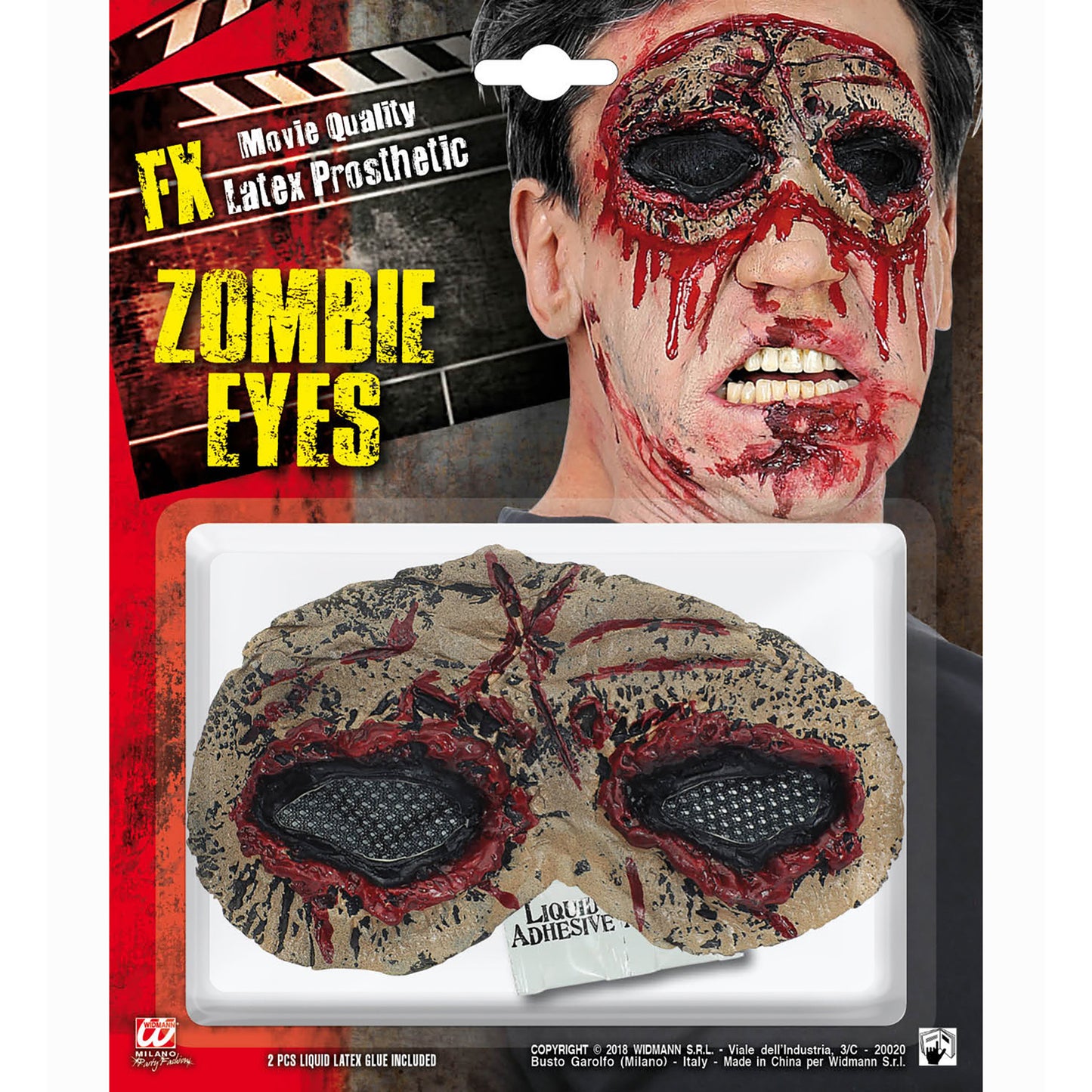 "ZOMBIE AUGEN- FX LATEX PROTHESE" mit 2 St. flüssigem Latexkleber – Vorderansicht