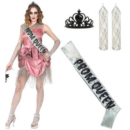"ZOMBIE BALLKÖNIGIN" (Kleid mit Schärpe, fingerlose Handschuhe, Tiara) – Detailansicht