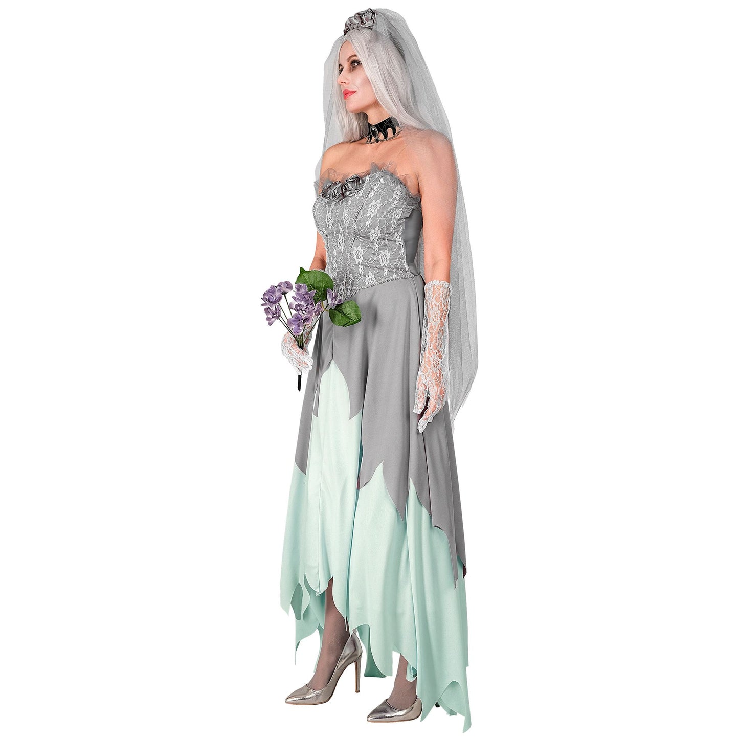 "ZOMBIE BRAUT" (Kleid, Schleier mit Blumen, Blumenstrauss) – Ansicht 3