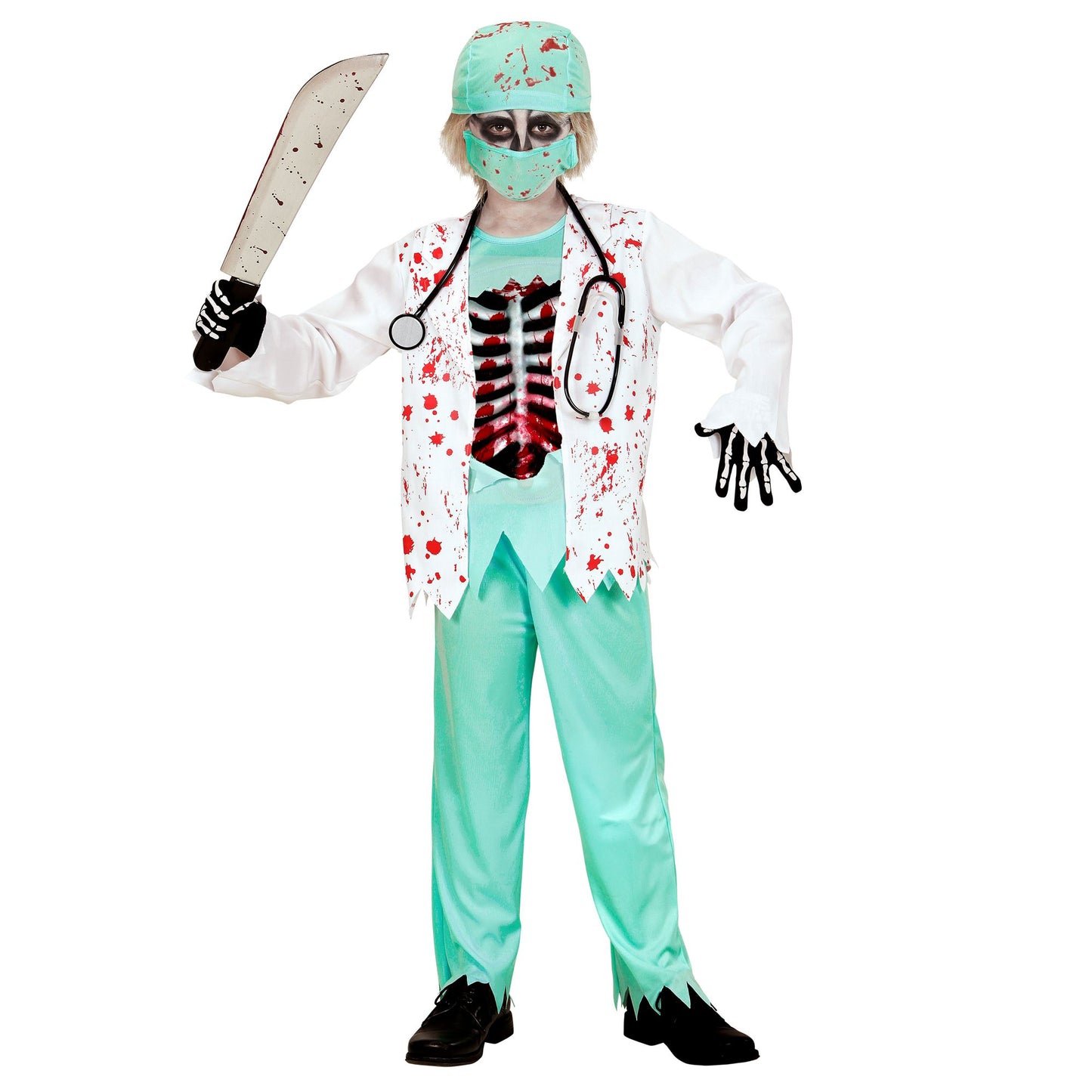"ZOMBIE DOKTOR" (blutige Jacke mit Shirt & Rippen aus EVA, Hose, Hut, Halbmaske, Stethoskop) – Ansicht 3