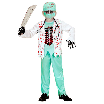 "ZOMBIE DOKTOR" (blutige Jacke mit Shirt & Rippen aus EVA, Hose, Hut, Halbmaske, Stethoskop) – Ansicht 3