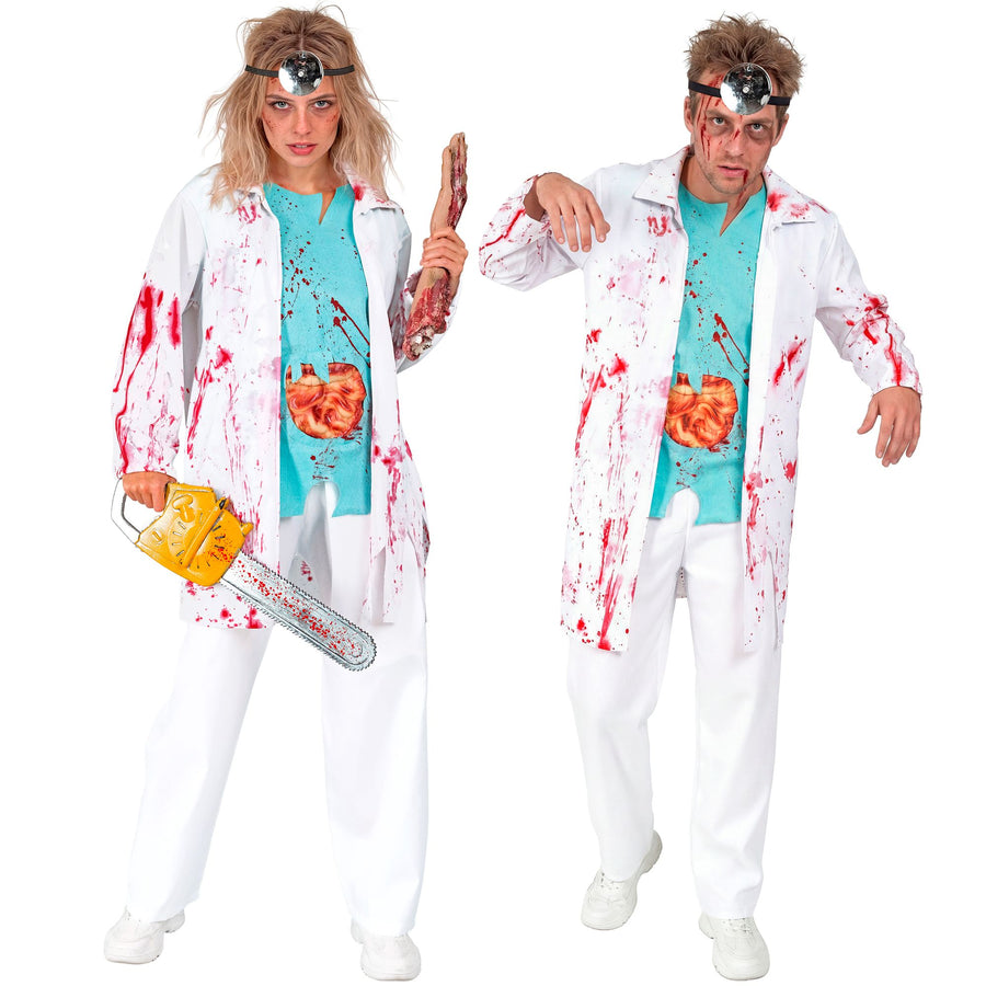 "ZOMBIE DOKTOR" (Kittel mit Hemd und Gedärmen, Kopbeckung) – Vorderansicht