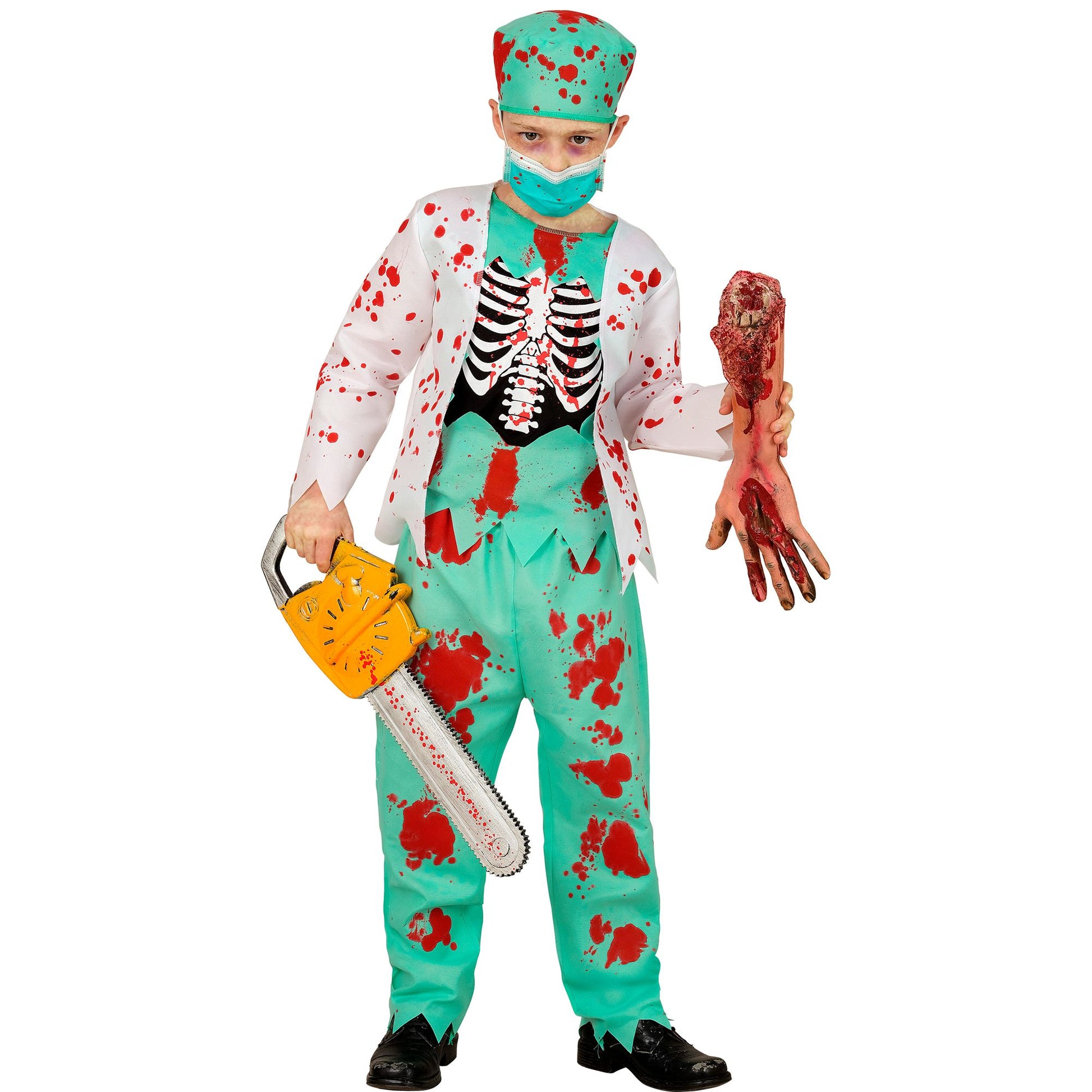 "ZOMBIE DOKTOR" (Oberteil mit Rippenknochen, Hose, Kopfbedeckung, Maske) – Ansicht 3