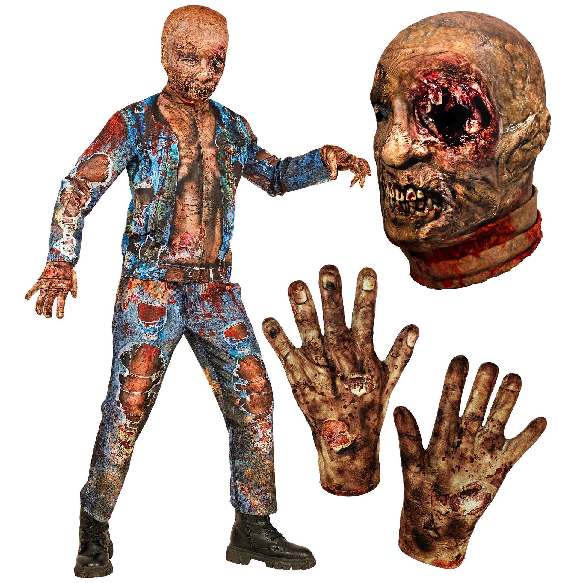"ZOMBIE FAST COSTUME" (Oberteil, Hose, Handschuhe, Maske) – Ansicht 4