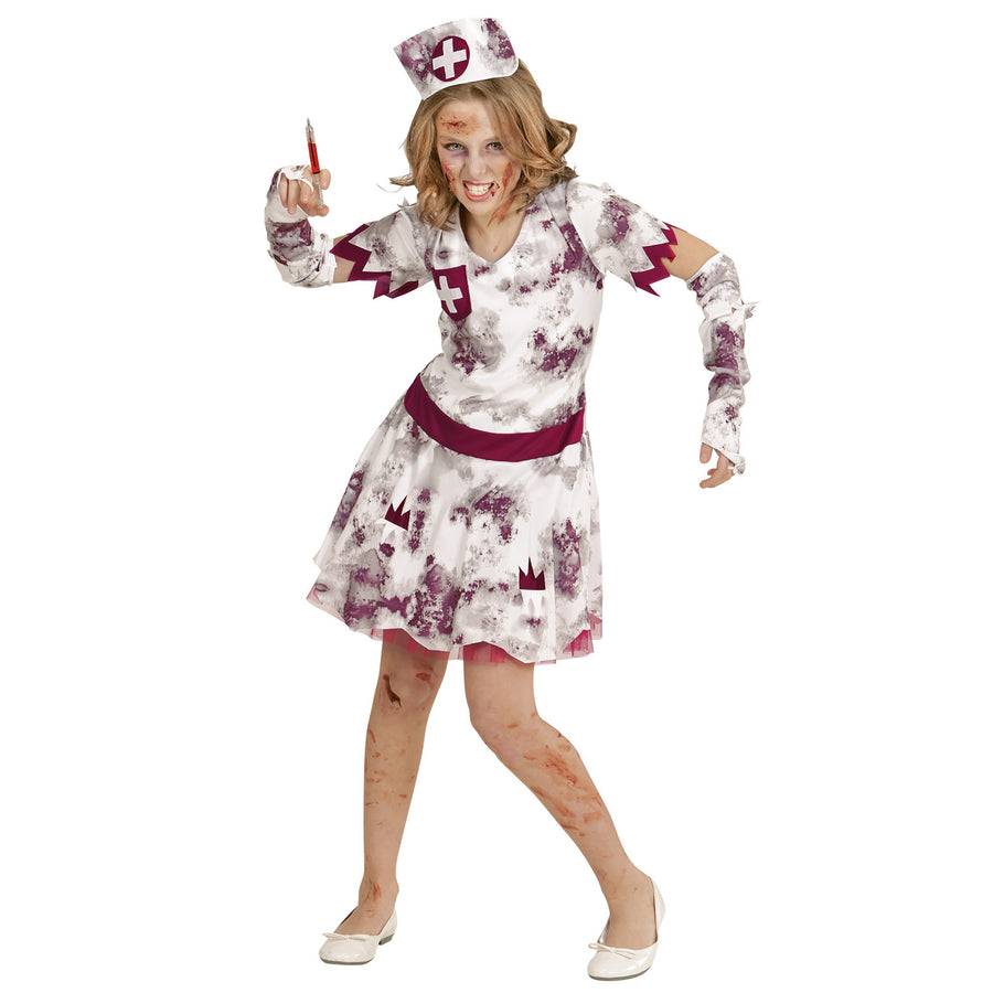"ZOMBIE KRANKENSCHWESTER" (Kleid, fingerlose Handschuhe, Haube) – Vorderansicht