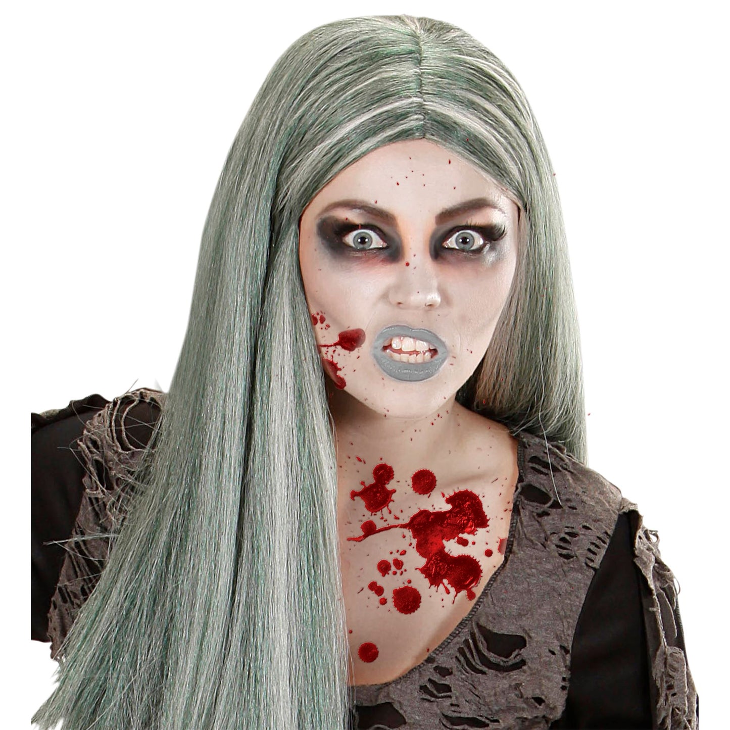 "ZOMBIE MAKE-UP KIT" (flüssiges Latexblut 10 ml, schwarzer & grauer Eyeliner 4,8 ml, Schälchen mit dreifarbigen Make-up 4,5 ml, Pinsel, 2 Schwämme) – Ansicht 3